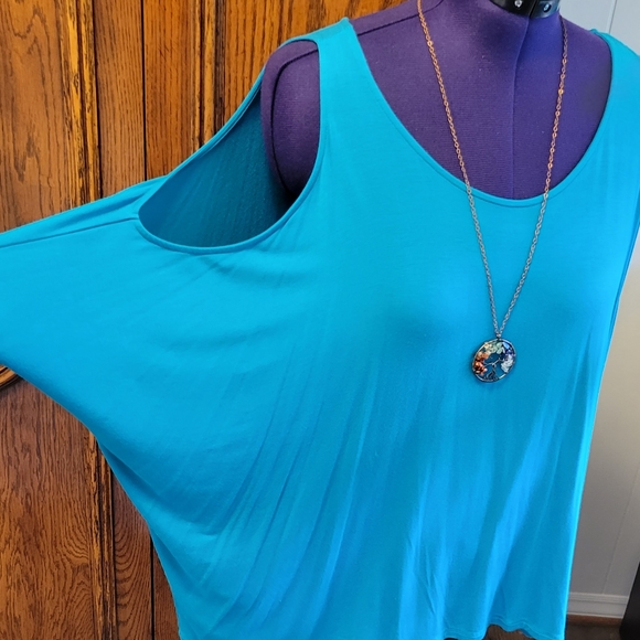 Tresics turq cold shoulder dolman batwing cut out sleeve poncho blouse Sz: M - Picture 6 of 7